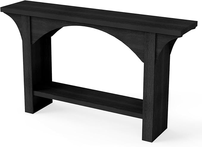 Black Entry Table, 55'' Modern Console Table 2-Tier Wood Entrance Table Foyer Tables for Entryway Hallway