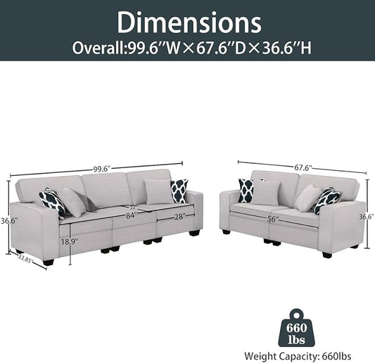 Legend Vansen Oversized Modular Sectional Sofa,U/L‑Shaped Reversible Couch with Ottoman,Deep Seat Plush Polyester Sectional for Living Room,5-Seater,Light Grey