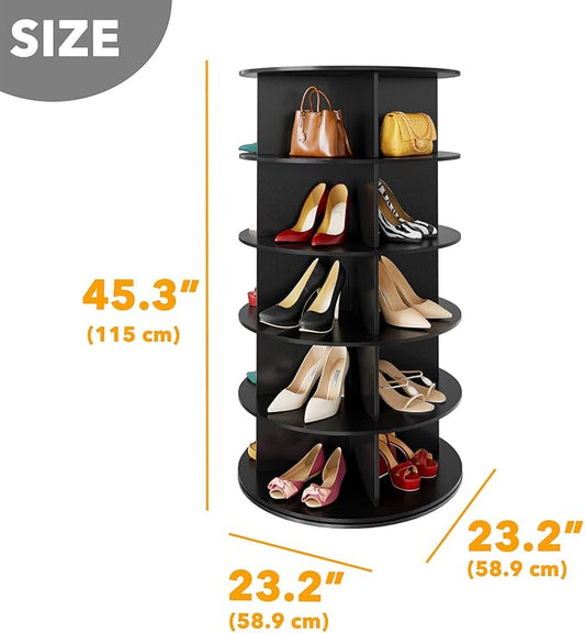SpaceAid 5 Tier Rotating Shoe Rack Tower, Spinning Shoe Display Lazy Susan, Revolving 360 Shoe Rack Storage Round Carousel, Vertical Handbag Rotate Shoes Closet Organization (5-Tier Black)