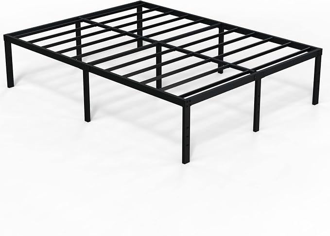 EMODA 18 Inch California King Bed Frames Heavy Duty Tall Metal Cal King Platform with Large Storage Space, No Box Spring Needed, Noise Free, Black