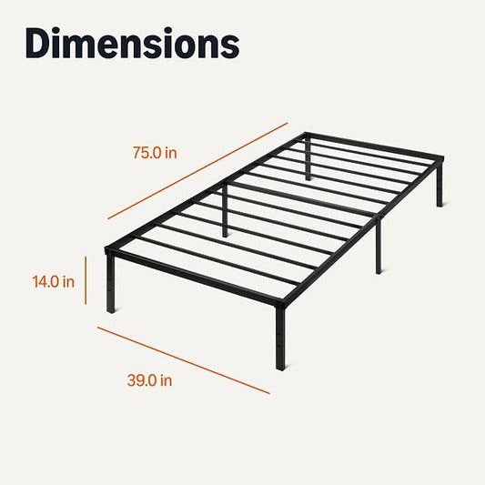 Amazon Basics Metal Bed Frame, Non-Foldable Platform Bed, Easy Assembly, Twin, 39W x 75L x 14H in, Black