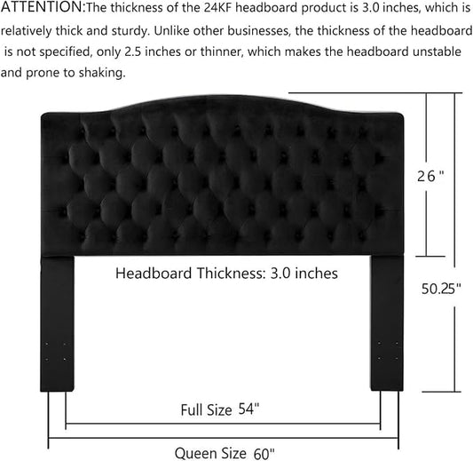 24KF Upholstered Tufted Button Velvet Headboard,Comfortable Fashional Headboard Queen/Full Size,Black