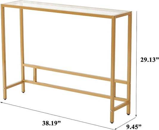 MAJARO Small Modern Console Table for Entryway, Tempered Glass with Metal Frame Sofa Table for Living Room, Hallway, Office (Single-Layer, Gold)