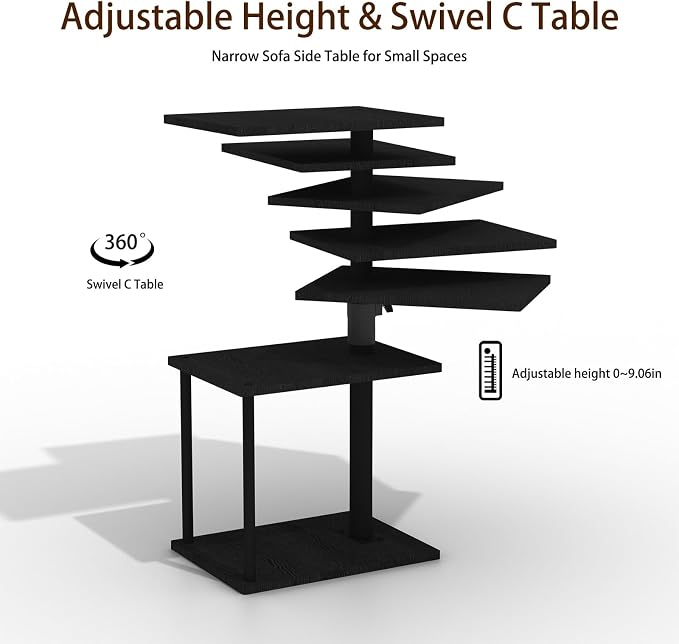 Faesun Swivel Side Table for Couch Arm, Adjustable C End Table for Recliner or Bed, Tv Trays with Storage Shelf for Small Spaces Small Nightstand Table for Living Room, Bedroom