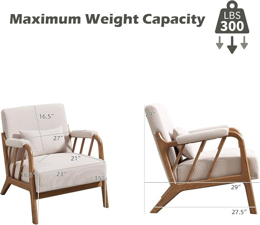 INZOY Accent Chairs Set of 2, Mid Century Modern Accent Chair with Wood Frame, Upholstered Reading Armchair with Corduroy Fabric, Accent Chair for Living Room Bedroom Apartment, Easy Assembly, Beige