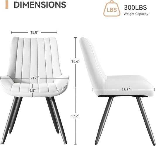 Dining Chairs Set of 2, Mid Century Modern Kitchen Chairs with Soft Cushion, Comfortable Upholstered Fabric Dining Room Chairs for Kitchen, White