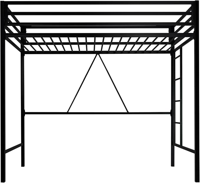 Allewie Metal Loft Bed Twin Size with Guardrail and Ladder,Black | Small Space Saving Design for Bedroom Kid Room and Dorm, No Box Spring Needed