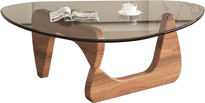 Mid Century Modern Glass Coffee Table, Coffee Table for Living Room, Noguchi Coffee Tables,Suitable for Bedroom Living Room Reception Office Tables (Walnut/Transparent, ML)