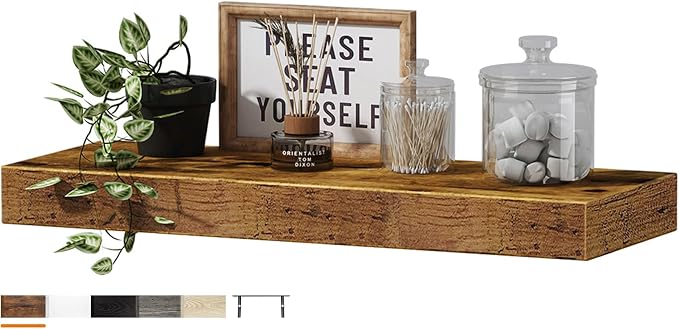 QEEIG Floating Shelf for Wall Bathroom Shelves Bedroom Kitchen Living Room Farmhouse Small Book Shelf 16 inch Set of 1, Brown (015-BN1)