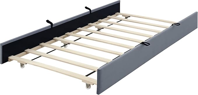 Ball & Cast Queen Bed Frame with Twin XL Size Trundle,Velvet Upholstered Platform Bed Frame Queen Size with Channel Tufted Headboard,Wood Slats Support,No Box Spring Needed,Easy Assembly,Gray