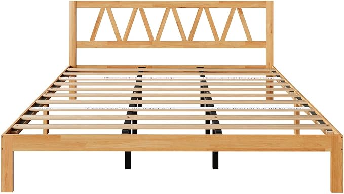 Novilla 12 Inch Solid Wooden King Size Bed Frame King Bed Frames with Headboard BedFrame Foundation No Box Spring Needed, Easy Assembly, Natural Grain Wood
