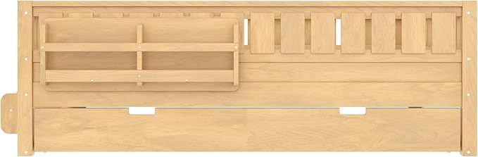 Bellemave Full Size Kids Bed with high Rails and with Built-in Bookshelf and Trundle for Kids, Girls, Boys, Wood Montessori Bed Without Door, Light Natural