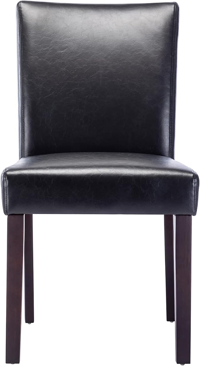 Watson & Whitely Modern Upholstered Dining Chairs, Faux Leather, Black | Solid Wood Legs, Padded Seat, Low Back, Armless Kitchen Chairs for Dining Room, Restaurant, Set of 2