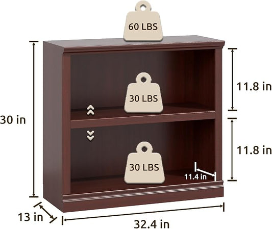 Bevfint 30" Bookcase, White Floor Standing Bookshelf, 2-Tier Display Shelves Open Storage Organizer, Book Case for Living Room Hallway Kitchen Home Office Bedroom, Mahogany 2 Tiers
