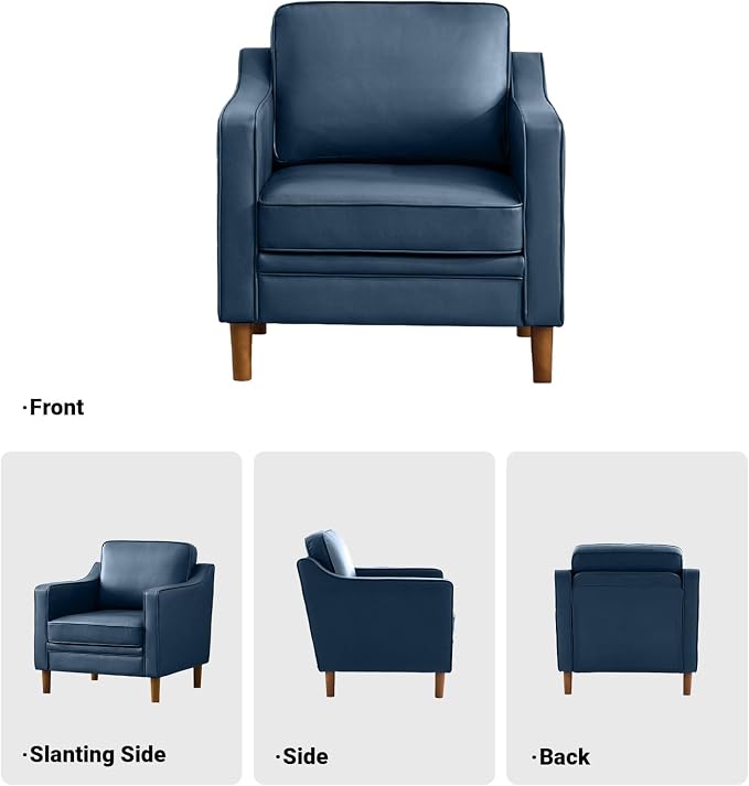 Kingfun Accent Chair Set of 2, Living Room Chairs, Faux Leather Reading Armchair, Mid Century with Solid Wood Foot, Upholstered Modern Decor for Bedroom, Apartment