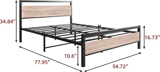 BOFENG Full Size Bed Frame with Wood Headboard,Heavy Duty Platform Bed Frame Full with Storage No Box Spring Needed,Reinforced Steel Slats Support,Mattress Foundation,Oak Color