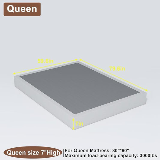 FMDMR Queen Size Box Spring for Queen Bed,7 Inch High Profile Queen Box Spring only with 3000lbs Max Weight Capacity, Durable Mattress Foundation Easy Assembly, Non-Slip, Noise Free