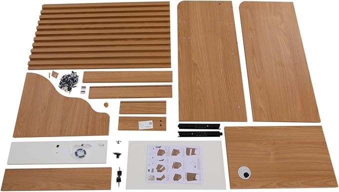 Reception Desk with Counter, Front Desk Reception Counter with LED Light & Lockable Drawer, Wooden Checkout Counter for Lobbies, Salons, Retail, Home Offices, Reception Room - Oak Color