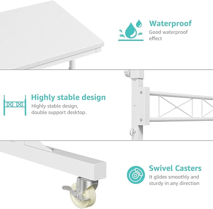 WINAZ Rolling Standing Desk with Wheels, 32" Adjustable Height Small Portable Teacher Desk for Classroom, Mobile Treadmill Walking Pad Table for Laptop, Compact White Home Office Workstation