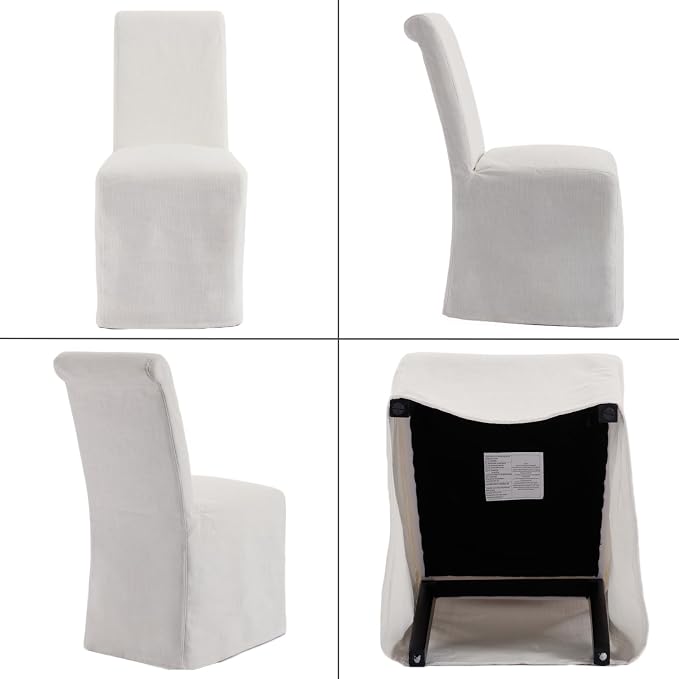 chairus Slipcovered Parsons Dining Chairs Set of 2, Upholstered Dining Room Chairs with Washable Linen Cover & High Back, Modern Farmhouse Wooden Side Kitchen Chairs, Cream White