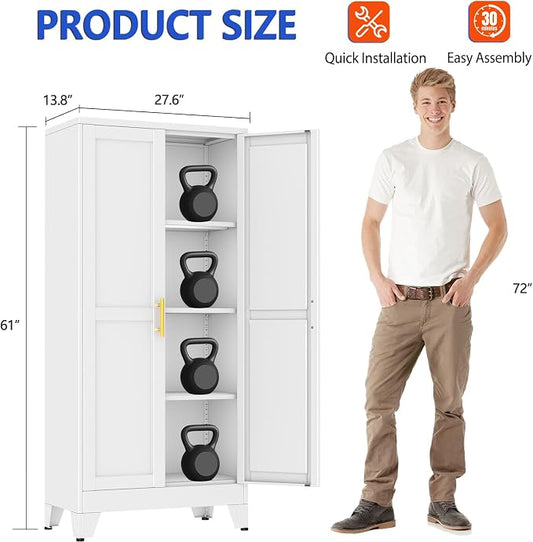 GAIOUS 61''Tall Metal Garage Storage Cabinet,File Cabinet with Door and Adjustable Shelves, Outdoor Steel Tool Cabinet for Home,Office,Warehouse,Garage,White
