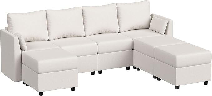 Huatean Home Modular Sectional Sofa, 7 Seat Modular Couch with Storage, Memory Foam, Convertible Sectional Couches for Living Room, L Shaped Comfy Modular Sofa with Chaise, Beige