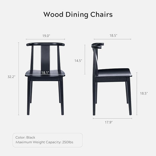 EYYTHUNG Wood Dining Chairs Set of 4, Farmhouse Kitchen Chairs with Curved Back, Modern Mid Century Wishbone Dining Chairs for Dining Room, Kitchen, Black