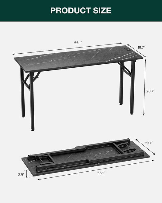 Frylr Small Folding Computer Desk – Portable 55.1 Inch Foldable Laptop Table, Collapsible and Compact for Easy and Fast Setup, Lightweight for Small Spaces, Home Craft and Study Use, Marble Greige