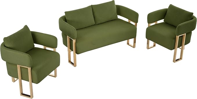 YISHENG Loveseat Sofa Modern Accent Chairs for Living Room with Golden Metal Legs Soft Teddy Upholstered Reading Armchairs no Wheels for Reception Room//Bedroom/Lounge/Office, Green