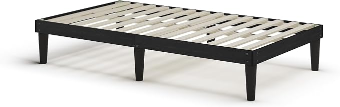 Yumori 12.9 Inch Minimalist Style Twin Size Bed Frame, Wood Platform Bed with Wood Slat Support, No Box Spring Needed, Easy Assembly, Black