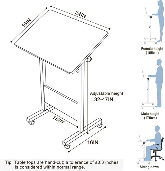 KOUPA Adjustable Height Standing Desk, 24 in Writable Tempered Glass Desktop with Eraser, 360° Flip, Wheels – Ideal for Small Spaces and Home Offices, White(Adjustable Height: 32-47 in)