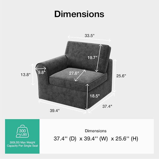 Novilla 108" Modular Sectional Sofa, Modular Sectional Couches for Living Room Bedroom, Chenille Removable Cover Cloud Couch with Smarts Coil® Support L-Shaped Couch(Dark Grey, Left-Arm Chair)