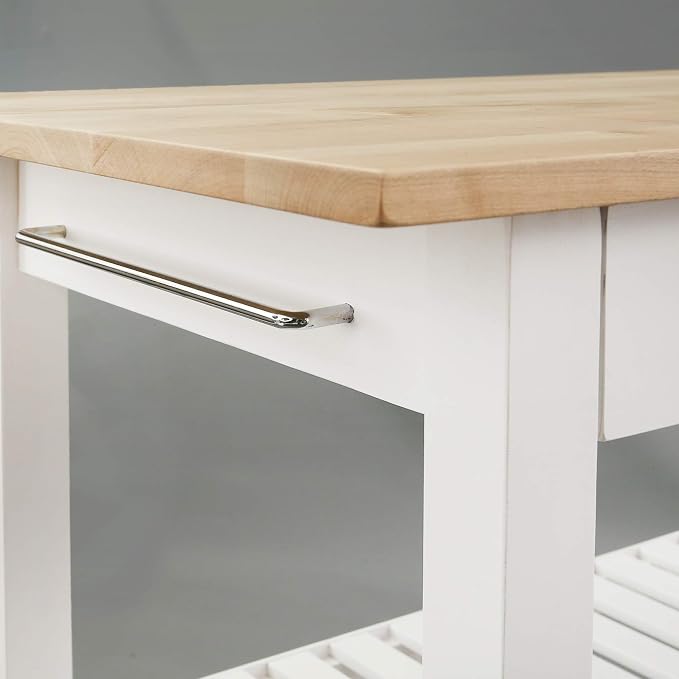 Casual Home Solid Wood Kitchen Island, Natural Maple Top, White Base (New) 40*20*36.5inch