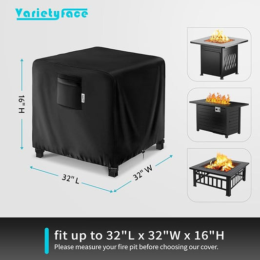32" Square Fire Pit Cover – Heavy-Duty Waterproof Oxford, Buckle Straps, Air Vents & Drawstring – Windproof & UV-Resistant for Worry-Free Year-Round Protection on Patio Fire Pits & Tables