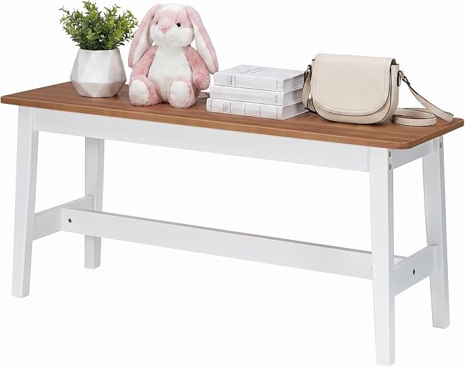 HOOBRO 39.3'' Bamboo Dining Bench, Farmhouse Kitchen Table Bench, Kitchen & Living Room Furniture, Easy to Assemble, Sturdy and Stable, Walnut and White WH03CD01G2