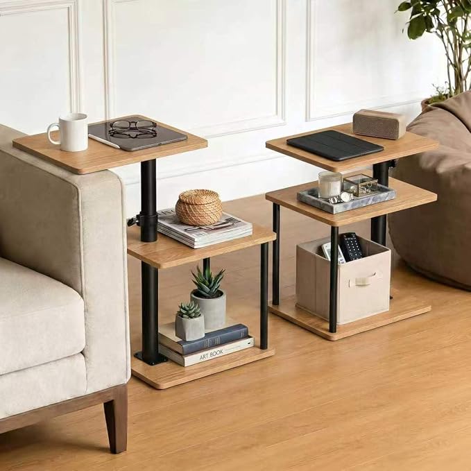 Faesun Swivel Side Table for Couch Arm, Adjustable C End Table for Recliner or Bed, Tv Trays with Storage Shelf for Small Spaces Small Nightstand Table for Living Room, Bedroom,2pc