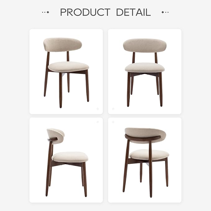 COLAMY Wooden Dining Chairs Set of 4, Modern Fabric Upholstered Kitchen Side Chairs, Farmhouse Dining Room Chair with Foot Pegs, Beige
