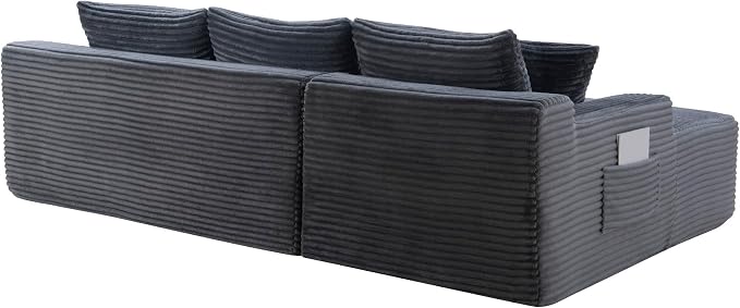 95-Inch U-Shaped Right Facing Corner Compressed Sofa Modular Sectional Boneless Cloud Sofa Floor Foam Couch W/Chaise Lounge & Ottoman, Corduroy Corner Boneless Cloud Couch