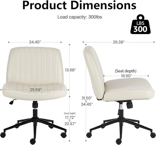 OLIXIS Criss Cross Chair with Wheels Wide Cross Legged Office Desk Vanity Chair Comfy Fabric Armless Adjustable Swivel for Home Computer Task PU Beige