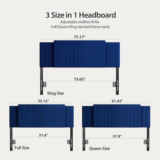 Upholstered Tufted Velvet Headboard, 3 in 1 Headboard for Full/Queen/King Size Bed, Height & Width Adjustable Head Board, Attach Frame, Study & Comfortable, Ideal for Bedroom, Dorm, Guest Room, Blue