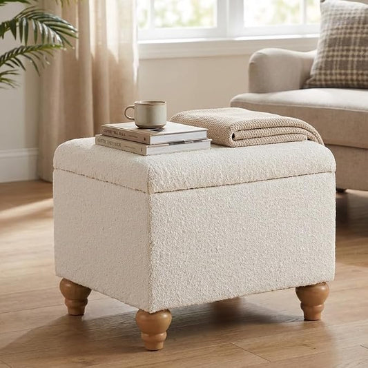 HomePop 22" Medium Rectangular Storage Ottoman - Cream Boucle