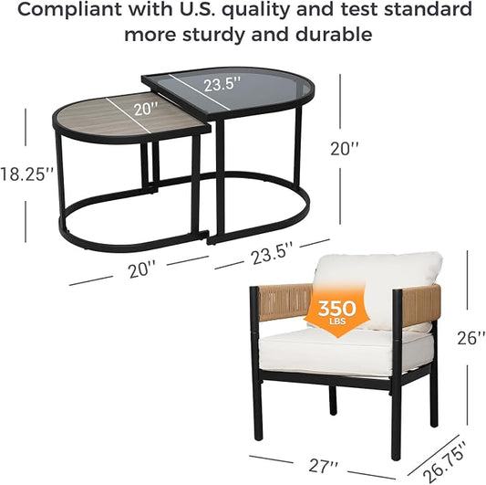 Grand patio 4-Piece Outdoor Conversation Set with 2 Single Chairs and 2 Patio Coffee Tables, Wicker Furniture Set, Natural