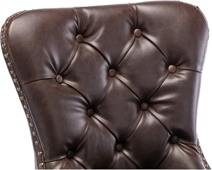 EALSON Modern Dining Chairs Set of 4 Mid Century Leather Dining Room Chairs with Wood Legs Tufted Upholstered Kitchen Side Chairs with Nail Head Trim for Dining Room/Living Room, Coffee with Ring