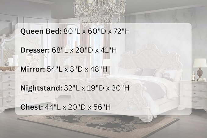 First of a Kind Santa Monica Traditional 5 Piece Queen Bedroom Set with Upholstered Tufted Headboard Elegant Classic Design Coordinated Furniture Collection, White