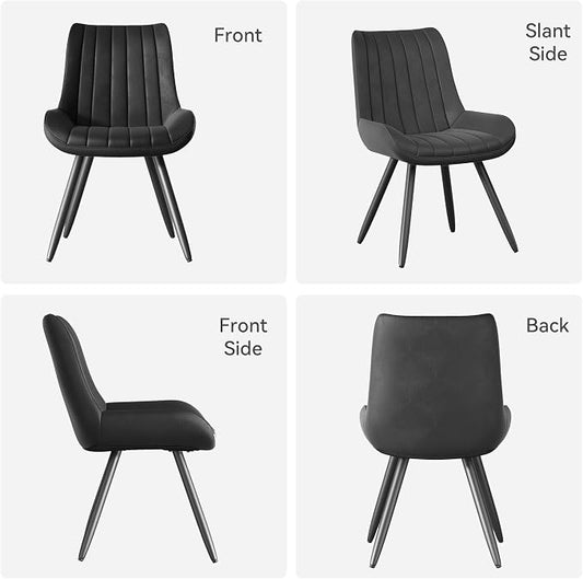 Dining Chairs Set of 2, Mid Century Modern Kitchen Chairs with Soft Cushion, Comfortable Upholstered Fabric Dining Room Chairs for Kitchen, Black