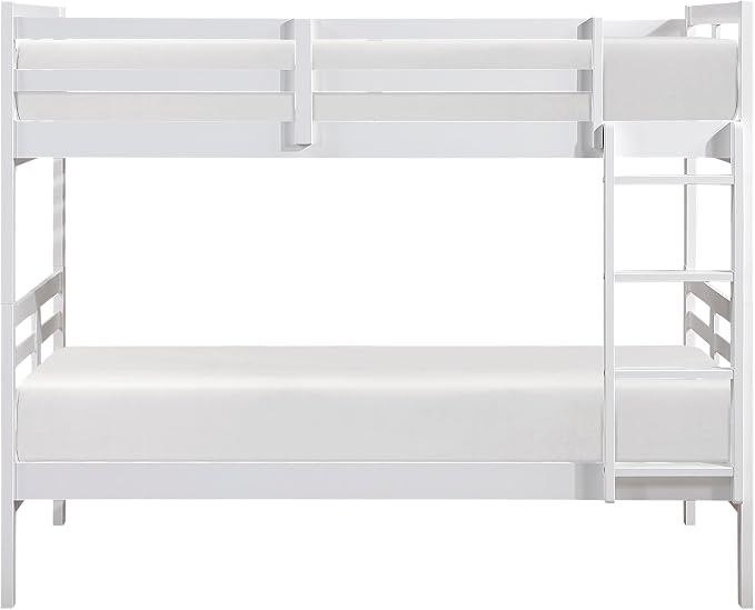 Lexicon Bunk Bed Twin Over Twin, Wooden Bed Frame with Sturdy Ladder and Safety Guard Rails, Modern Space-Saving Design, for Bedroom/Guest Room, No Box Spring Needed, White
