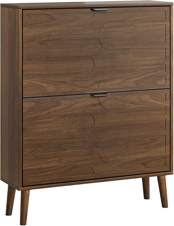 Shoe Cabinet Storage for Entryway with 2 Flip Drawers, Narrow Shoe Cabinet with Black Handles for Entryway, Hidden Slim Shoe Organizer Rack, 31.5" w x 9.45" D x 39" H