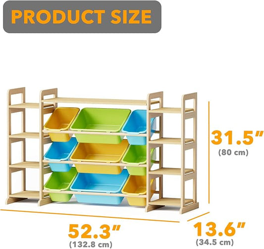 SpaceAid Large Toy Storage Organizer 9 Shelves 9 Bins, Toy Organizers Storage Bookshelf, Kids Bin Shelf Toys Box Bookcase for Bedroom Playroom Organization Room Decor, Multi-Colored