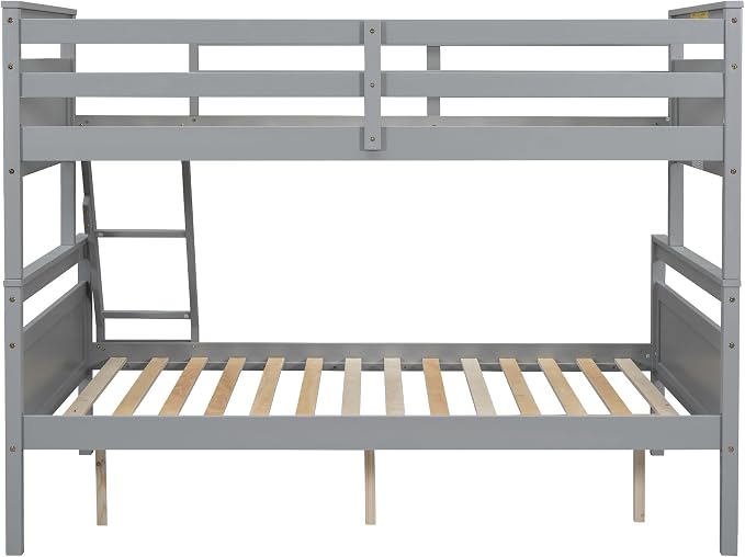 Merax Wood Bunk Bed,Twin Over Full Bunk Beds with Ladder,Safety Guardrail,Can be Separated into 2 Platform Beds,Perfect for Bedroom Kids Adults,Gray