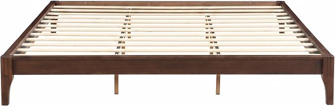 Merax King Size Solid Dry Bamboo Wood Platform Bed | Mid-Century Modern Bed Frame with Wood Slat Support, No Box Spring Needed, Easy Tool-Free Assembly, Chocolate